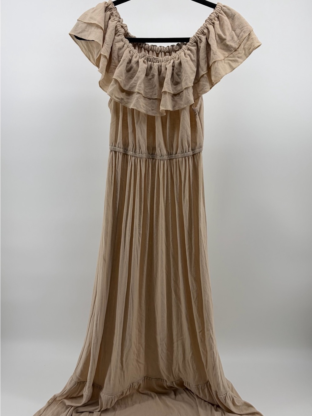 Anna-Kaci Boho Peasant Ruffle Maxi Dress Oatmeal, Women's Size Large